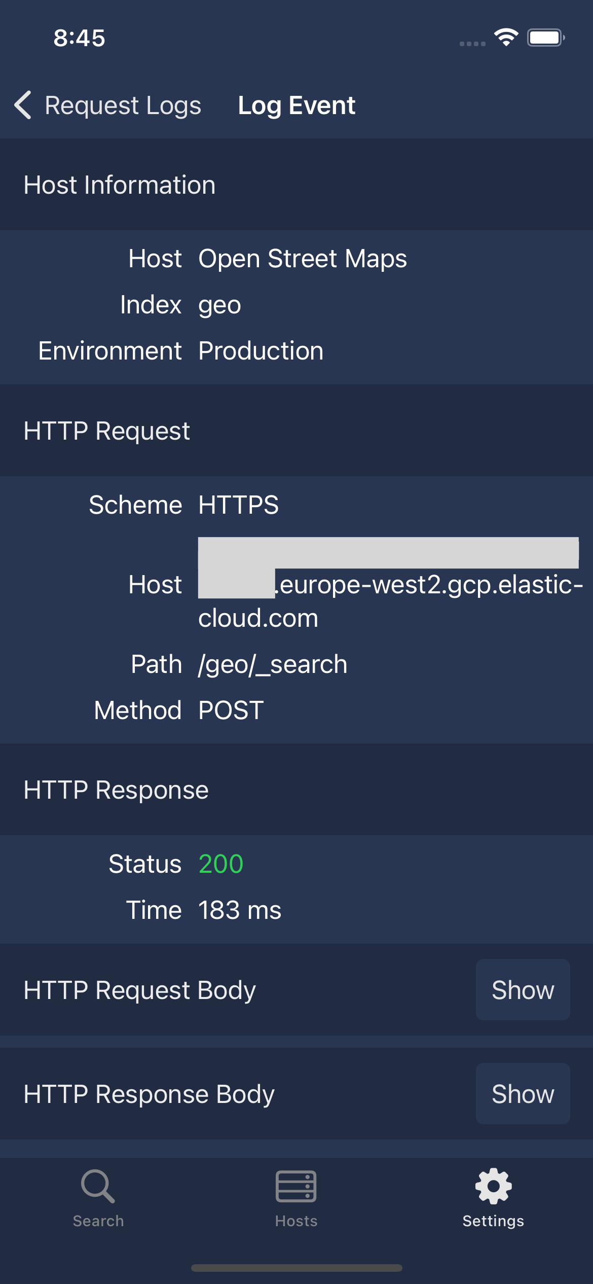 Request log detail